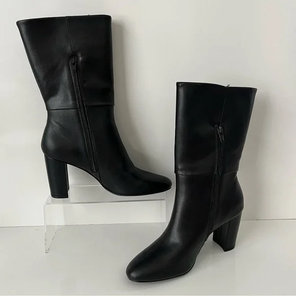 CHARLES DAVID Billow Faux Leather Pointed Toe Block Heeled Boot in Black NEW - Picture 4 of 14